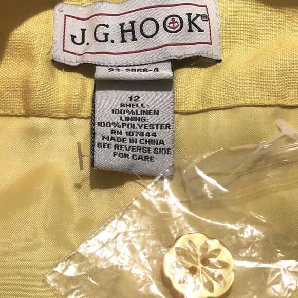J.G. Hook Sunny Yellow 100% Linen Sailor Button Lined A Line Skirt - Picture 15 of 16